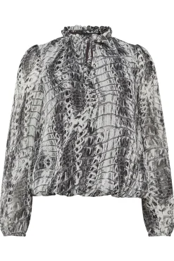 M&Co Womens White Abstract Print Tie Neck Blouse><noscript><img width=