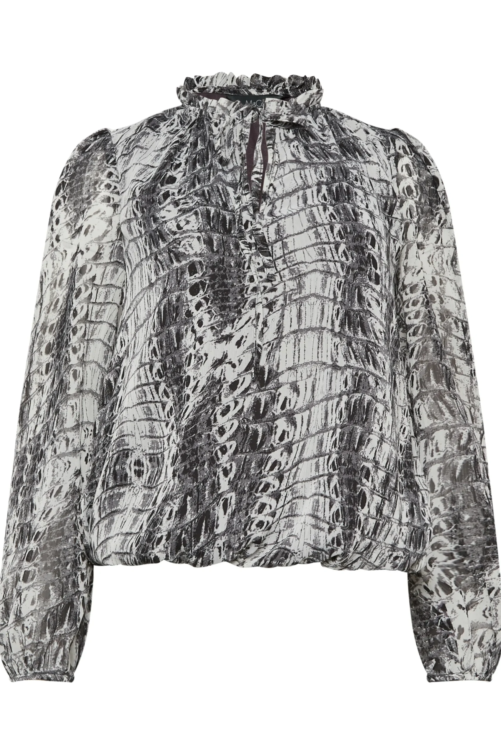 M&Co Womens White Abstract Print Tie Neck Blouse>Women Blouses