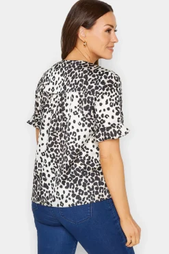 M&Co Womens White Animal Print Frill Sleeve Button Through Blouse><noscript><img width=