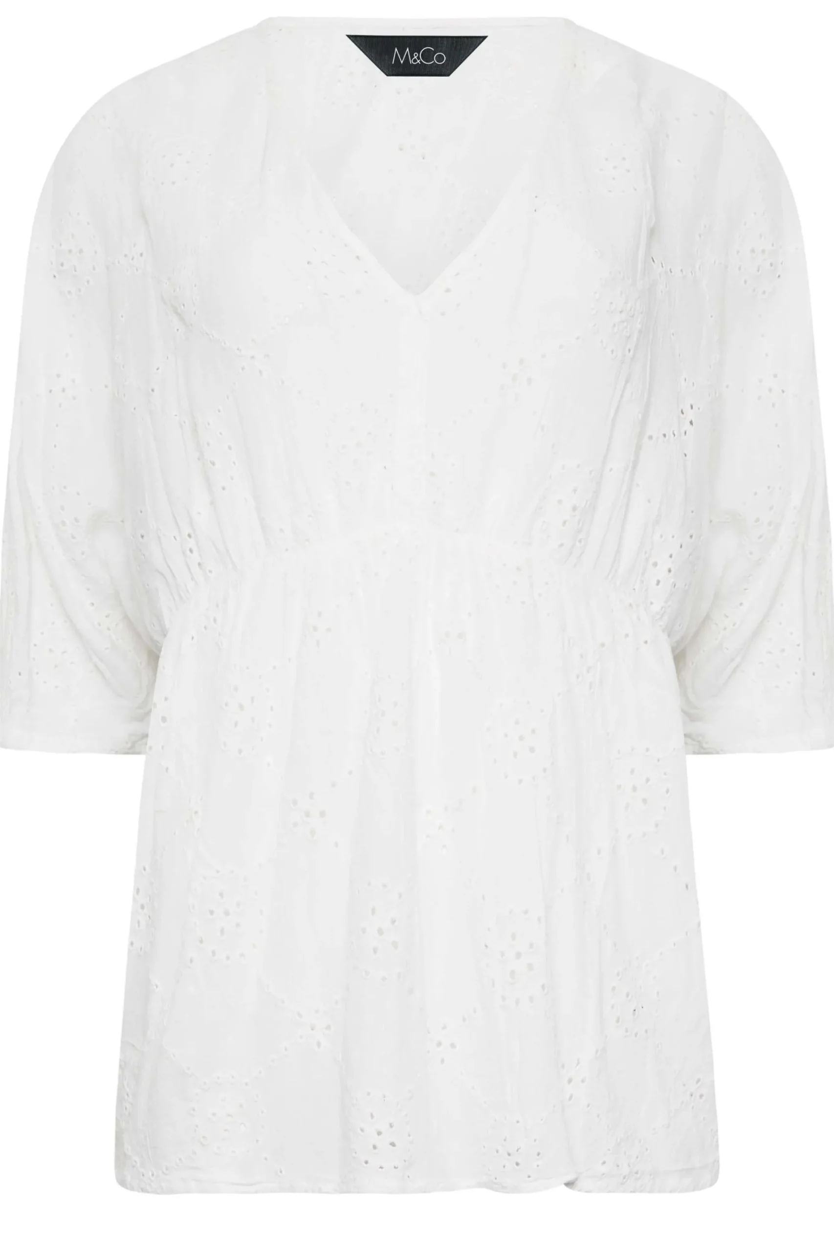 M&Co Womens White Broderie V-Neck Blouse>Women Short Sleeve Tops