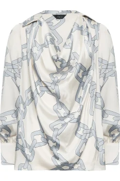 M&Co Womens White Chain Print Cowl Neck Satin Blouse><noscript><img width=