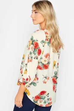 M&Co Womens White Cream Floral Print Satin Blouse><noscript><img width=