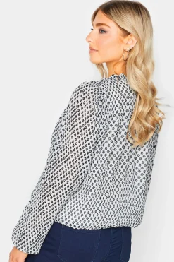 M&Co Womens White Ditsy Print Tie Neck Blouse><noscript><img width=