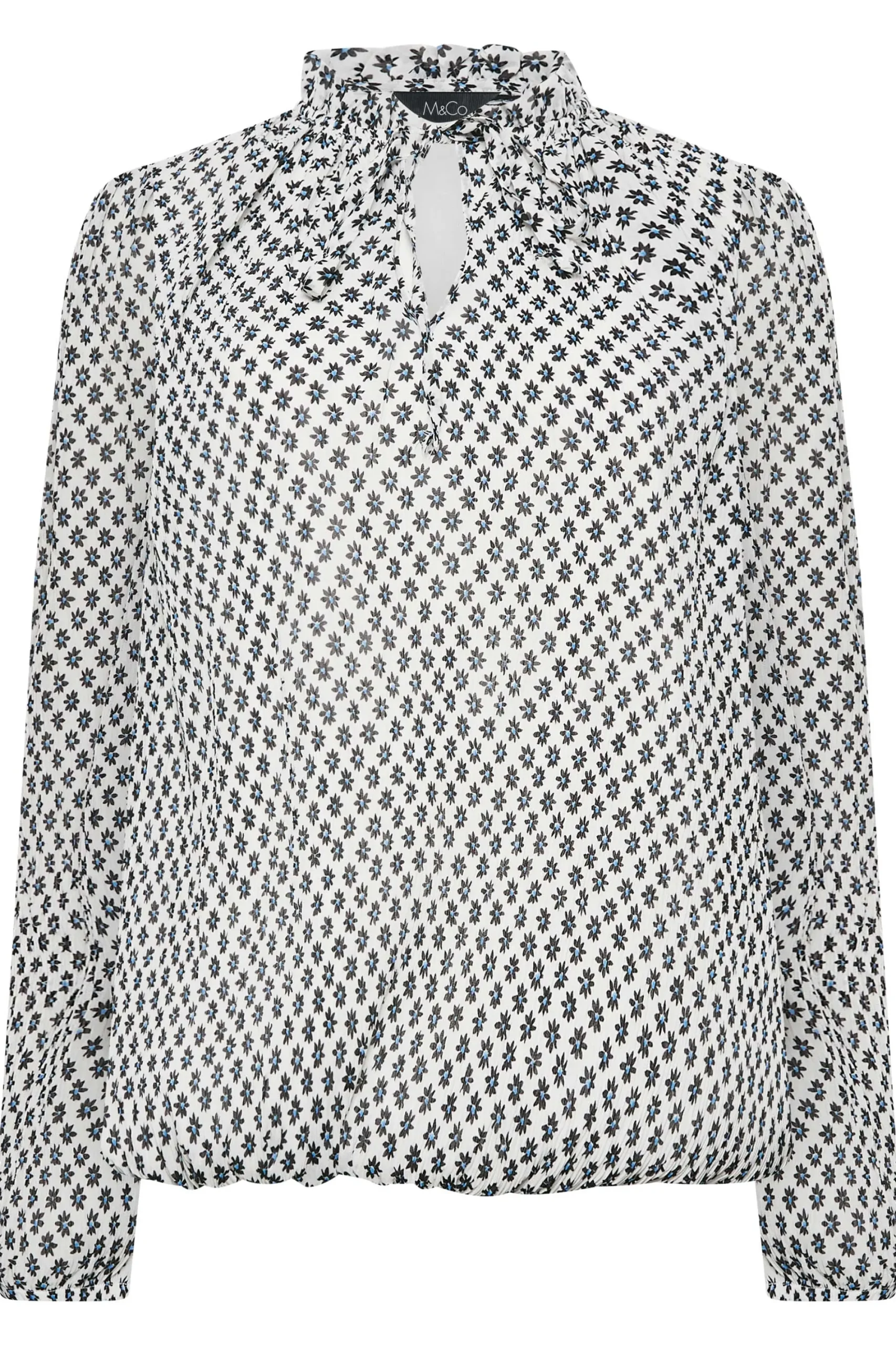 M&Co Womens White Ditsy Print Tie Neck Blouse>Women Blouses