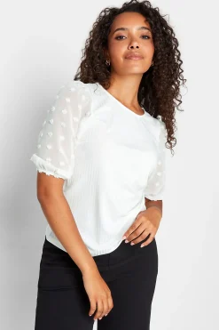 M&Co Womens White Dobby Sleeve Blouse>Women Shirts