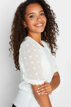 M&Co Womens White Dobby Sleeve Blouse><noscript><img width=