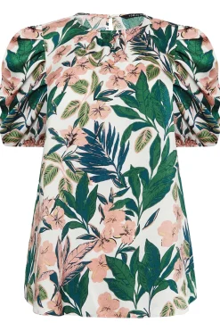 M&Co Womens White Floral Print Puff Sleeve Blouse><noscript><img width=