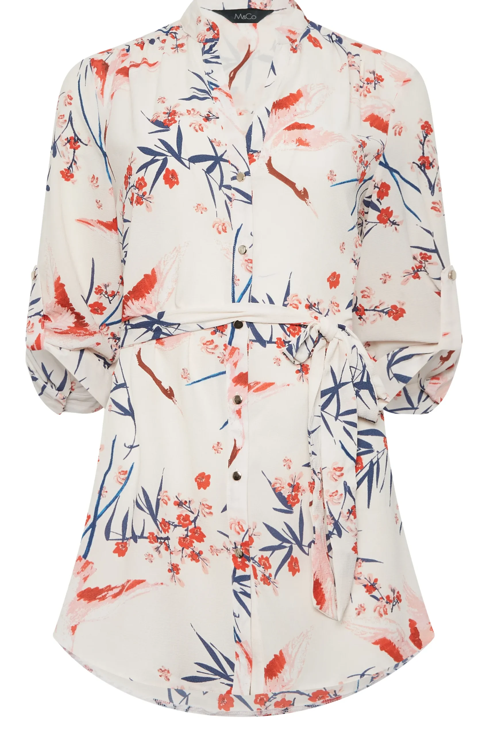 M&Co Womens White Floral Tie Waist Blouse>Women Shirts