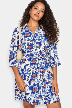 M&Co Womens White Floral Print Tie Tunic Shirt Dress>Women Shirt Dresses