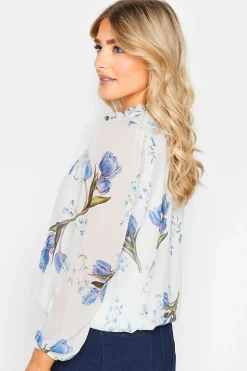 M&Co Womens White Floral Print Tie Neck Blouse><noscript><img width=