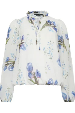M&Co Womens White Floral Print Tie Neck Blouse><noscript><img width=