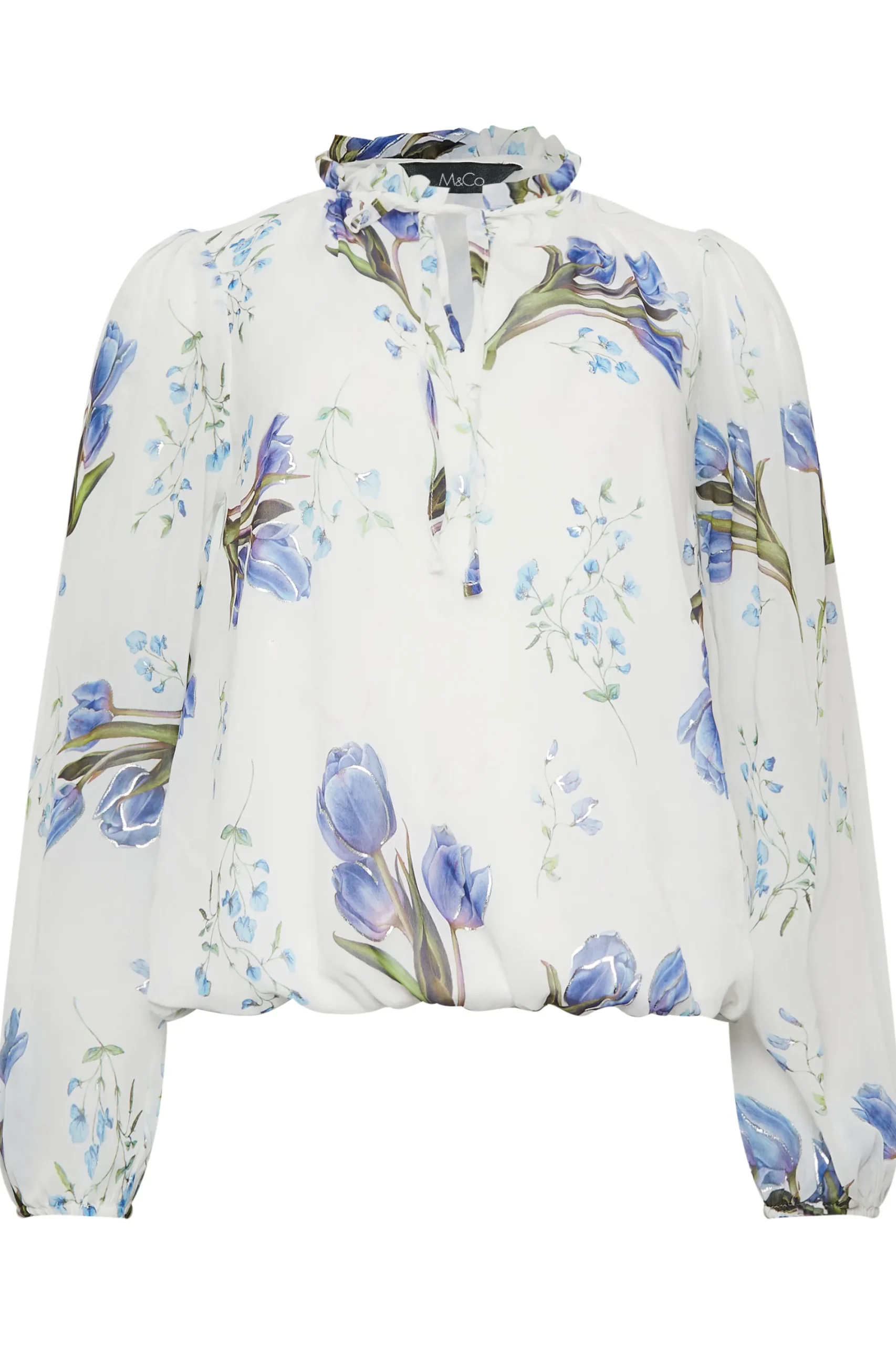 M&Co Womens White Floral Print Tie Neck Blouse>Women Blouses