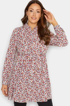 M&Co Womens White Floral Print Tie Waist Tunic Shirt>Women Shirts