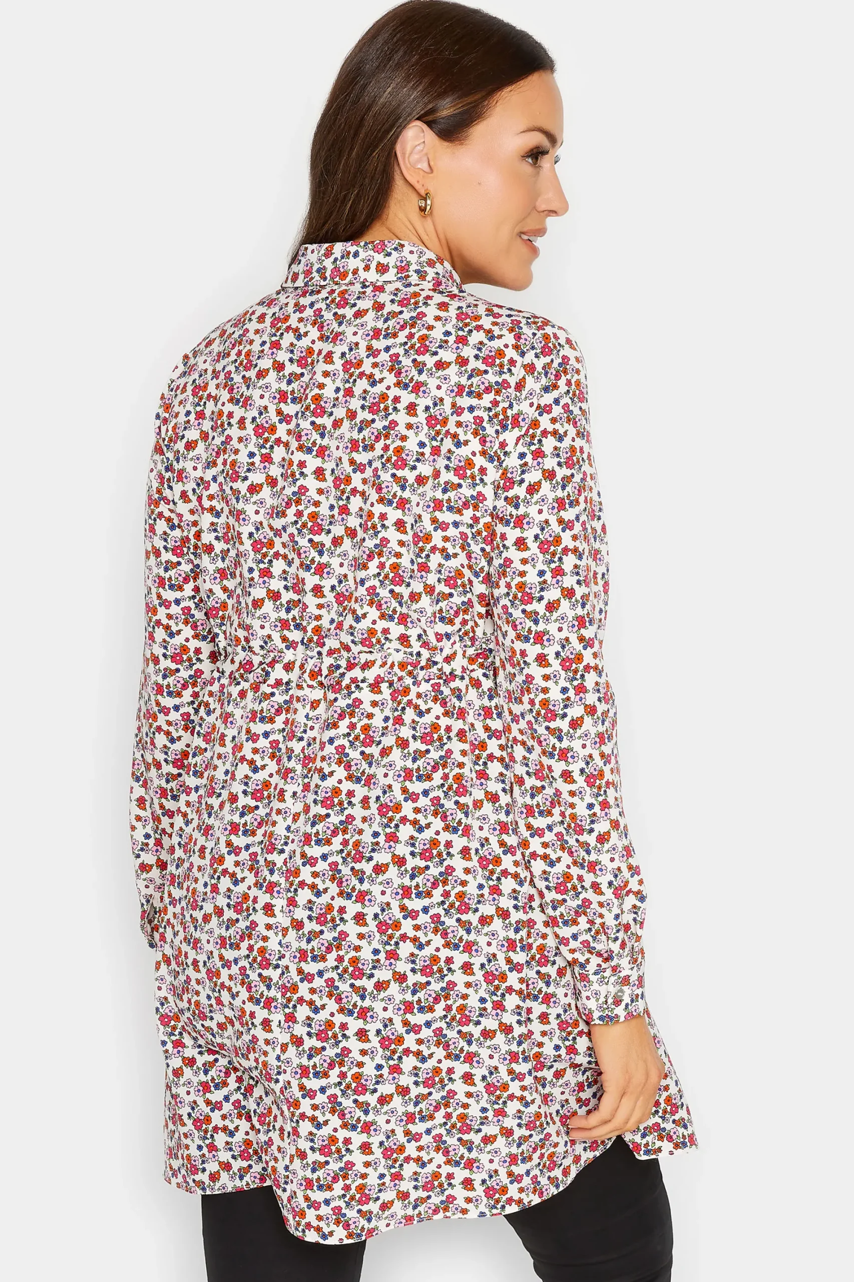 M&Co Womens White Floral Print Tie Waist Tunic Shirt>Women Shirts