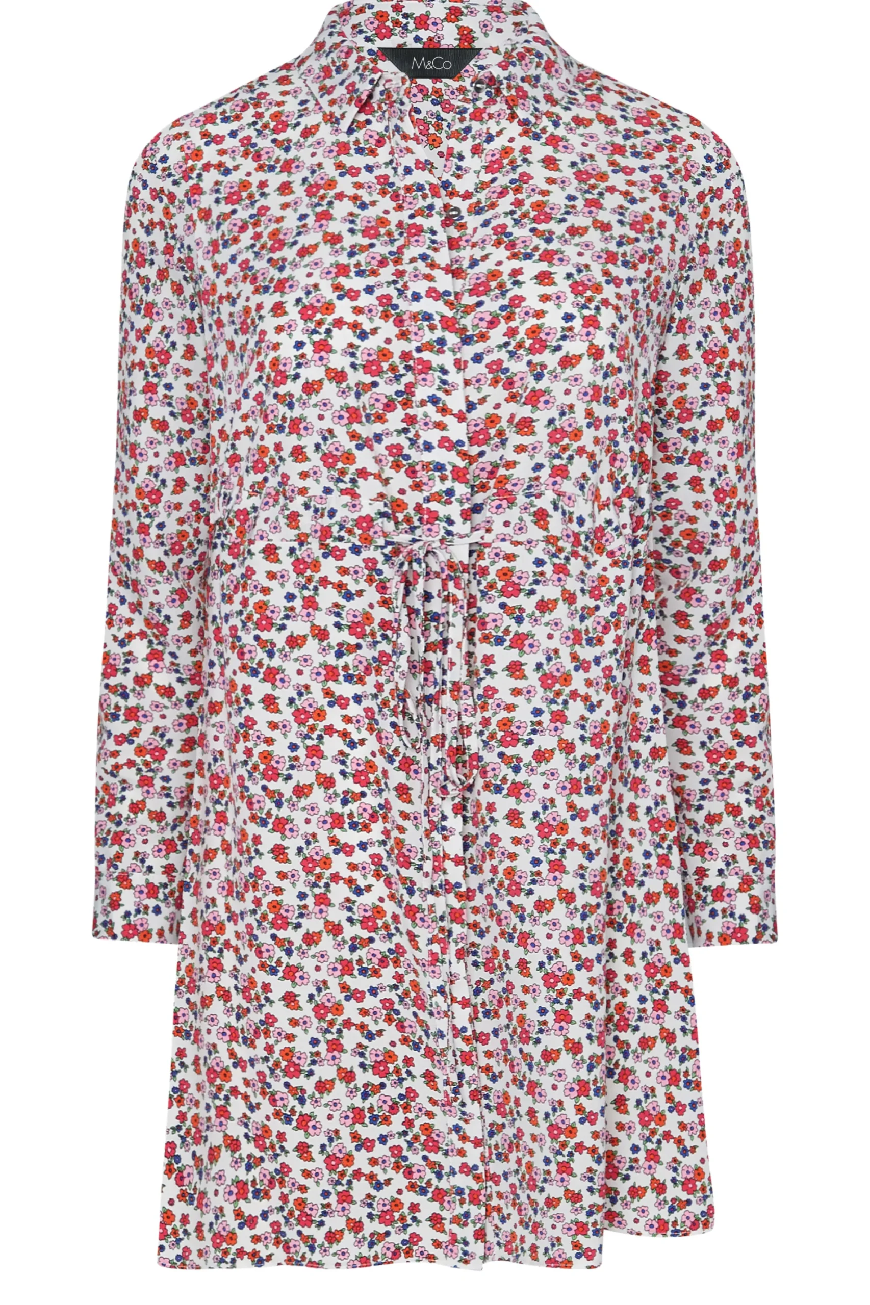 M&Co Womens White Floral Print Tie Waist Tunic Shirt>Women Shirts