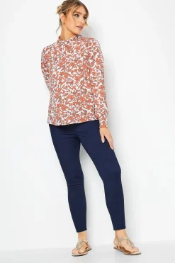 M&Co Womens White Floral Print High Neck Blouse>Women Long Sleeve Tops