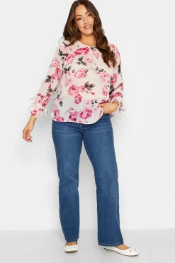 M&Co Womens White Floral Print Dobby Frill Sleeve Blouse>Women Blouses