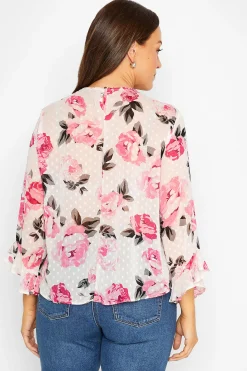 M&Co Womens White Floral Print Dobby Frill Sleeve Blouse><noscript><img width=