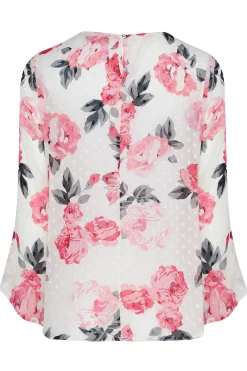 M&Co Womens White Floral Print Dobby Frill Sleeve Blouse><noscript><img width=