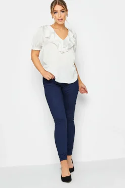 M&Co Womens White Frill Front Blouse>Women Short Sleeve Tops