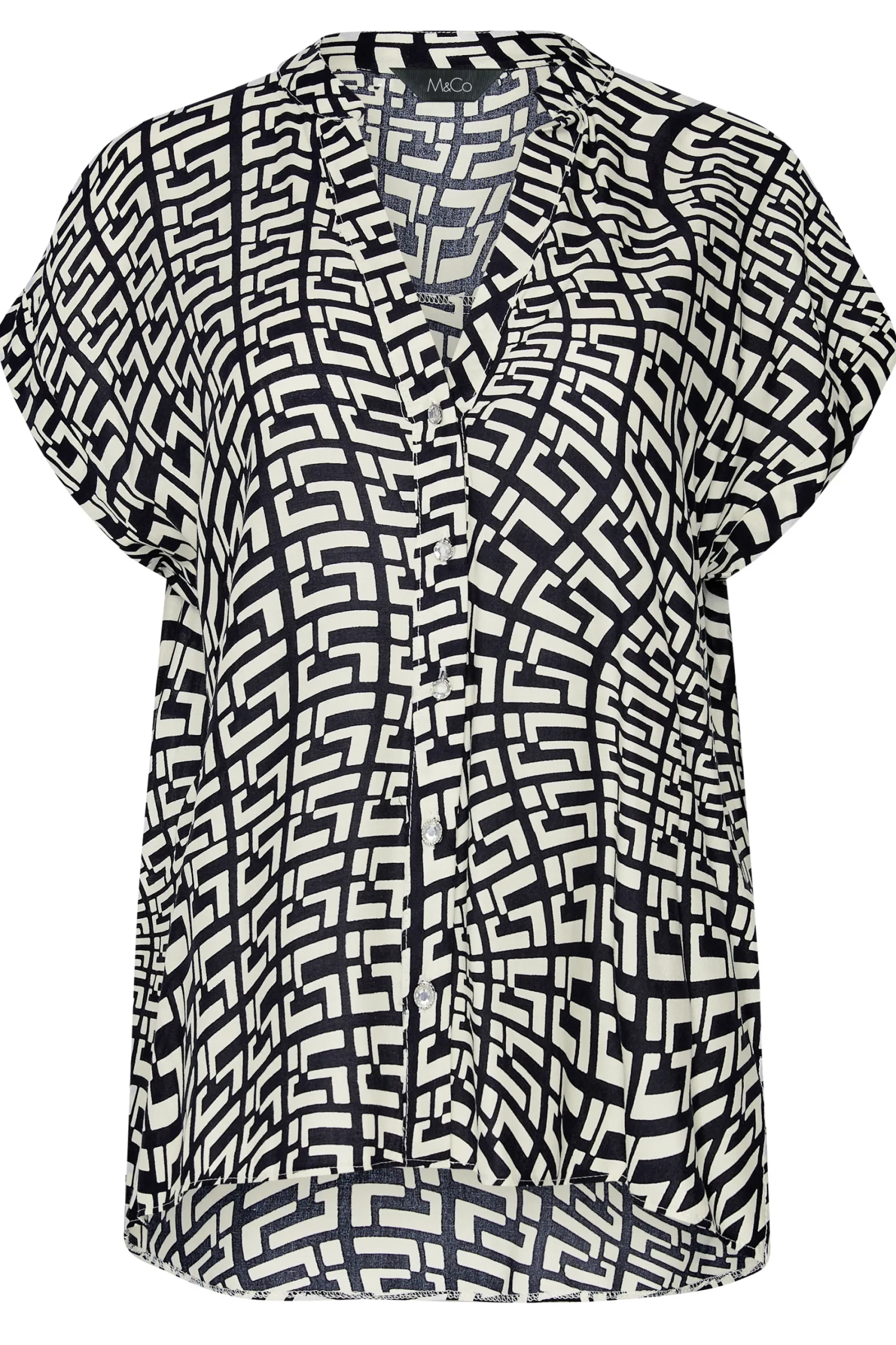 M&Co Womens White Geometric Print Short Sleeve Shirt>Women Short Sleeve Tops