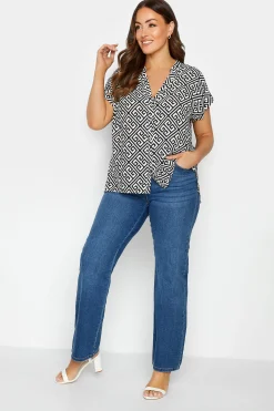 M&Co Womens White Geometric Print Shirt>Women Shirts