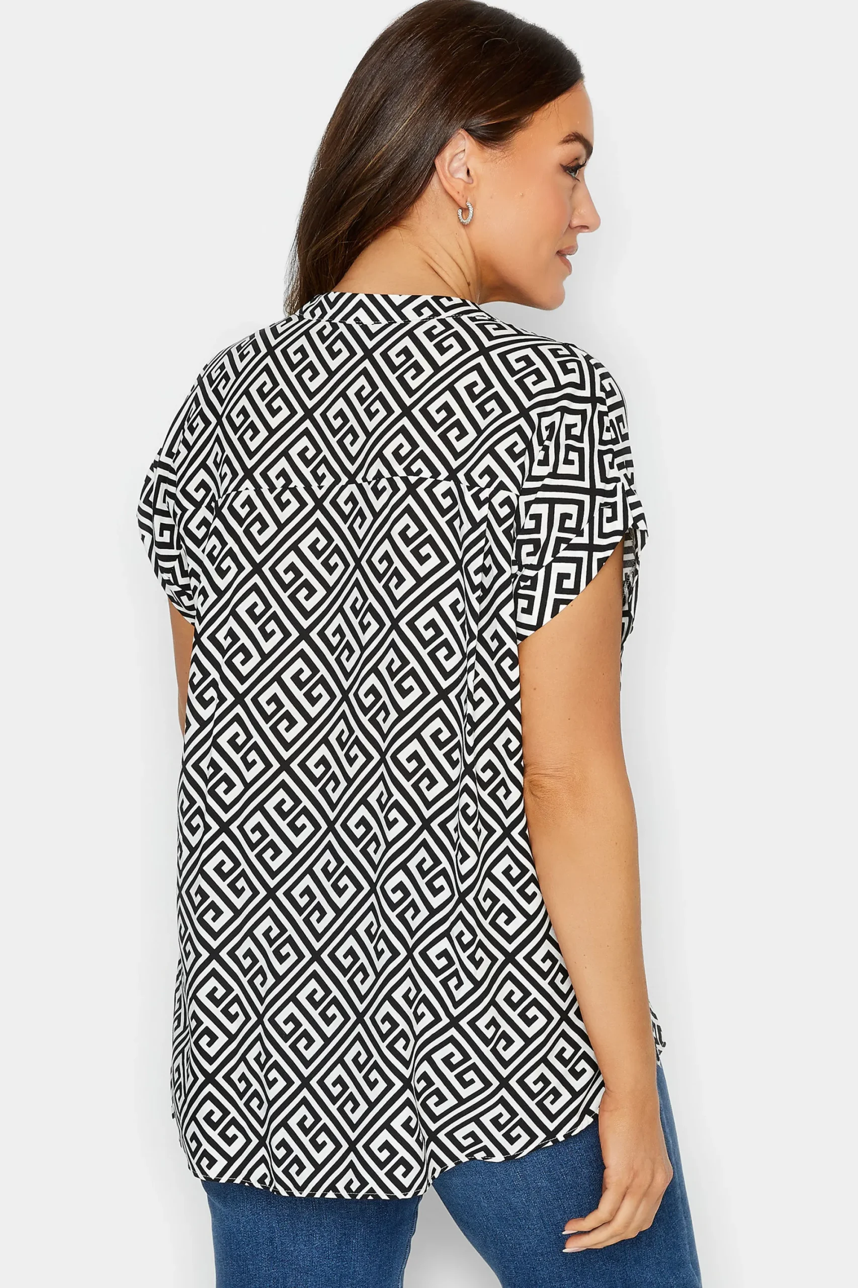 M&Co Womens White Geometric Print Shirt>Women Shirts