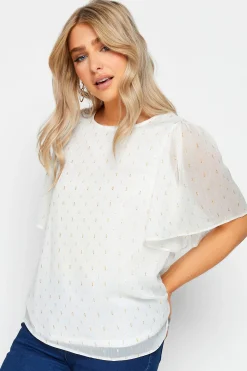 M&Co Womens White Glitter Detail Blouse>Women Short Sleeve Tops