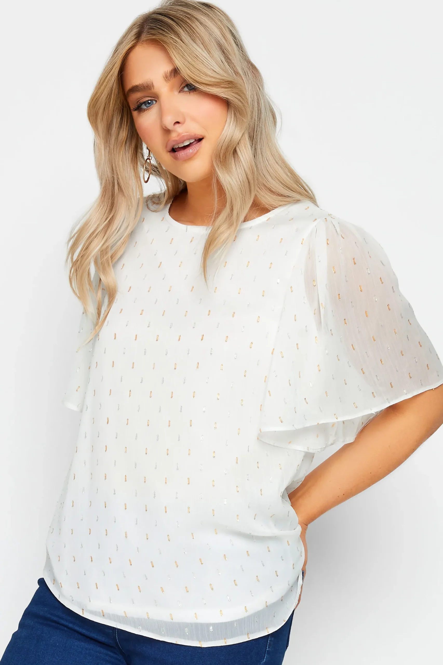 M&Co Womens White Glitter Detail Blouse>Women Short Sleeve Tops