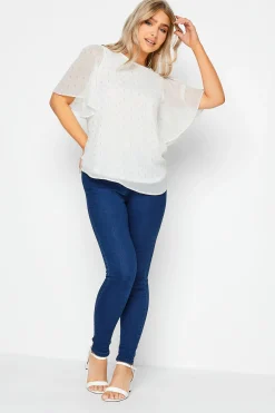 M&Co Womens White Glitter Detail Blouse>Women Short Sleeve Tops