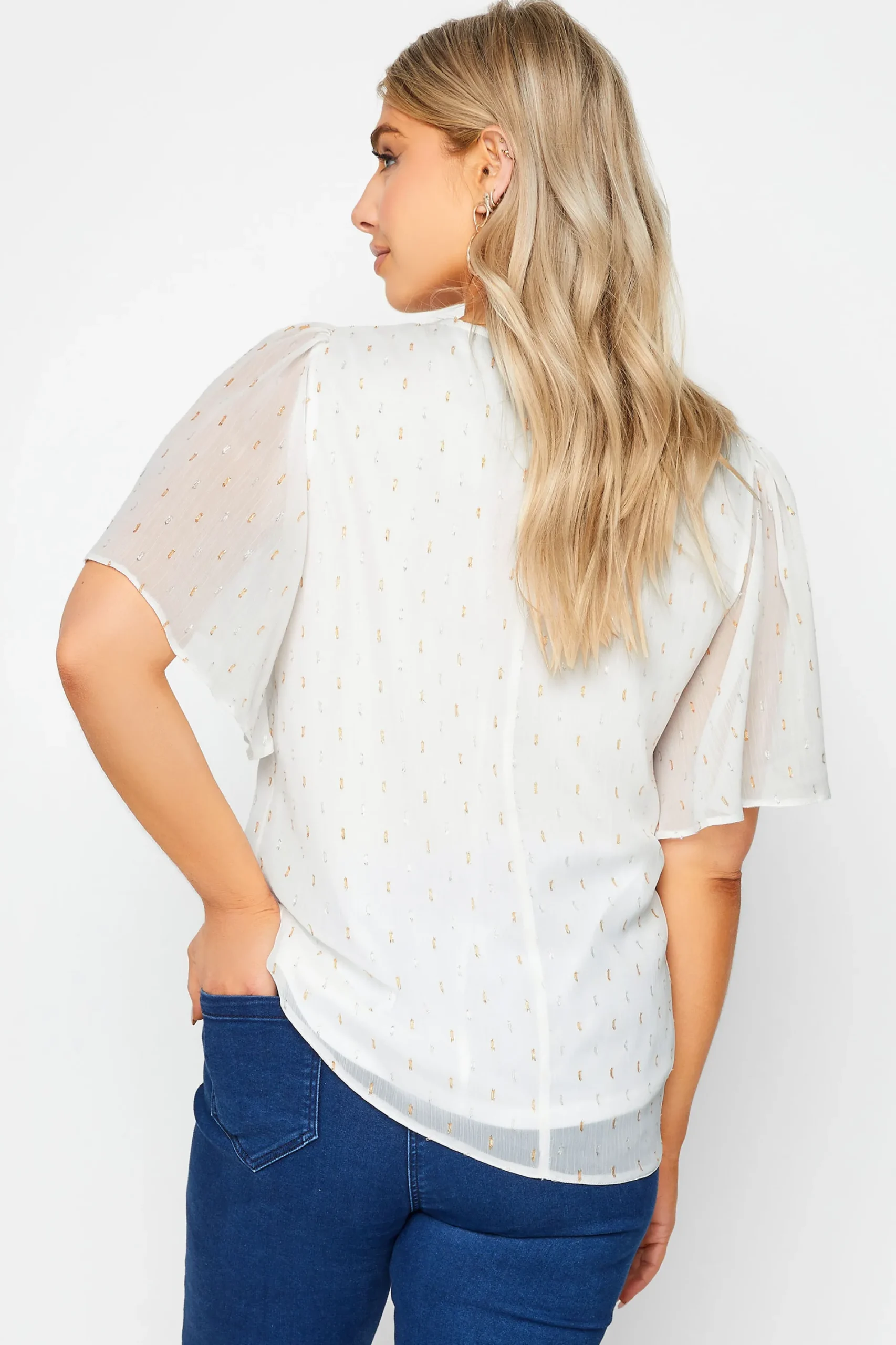 M&Co Womens White Glitter Detail Blouse>Women Short Sleeve Tops