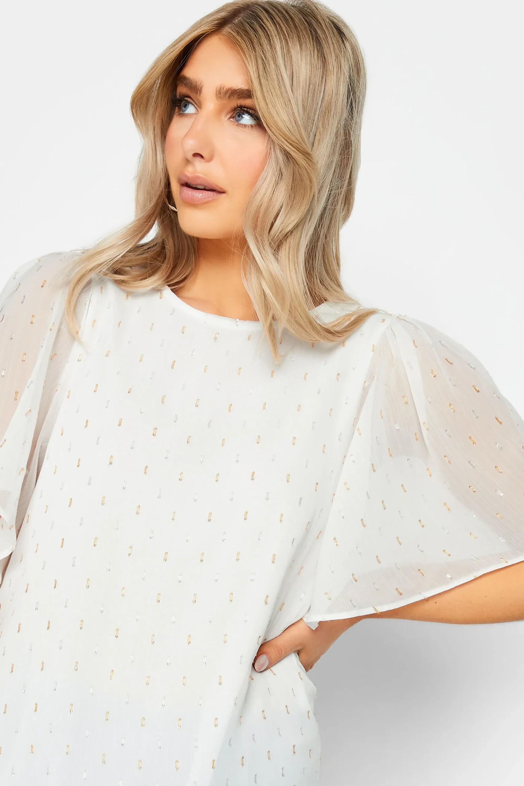 M&Co Womens White Glitter Detail Blouse>Women Short Sleeve Tops