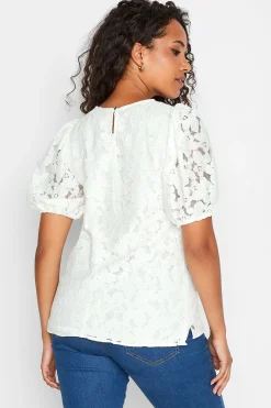 M&Co Womens White Lace Puff Sleeve Blouse><noscript><img width=