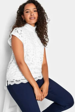 M&Co Womens White Lace Tie Back Blouse>Women Short Sleeve Tops