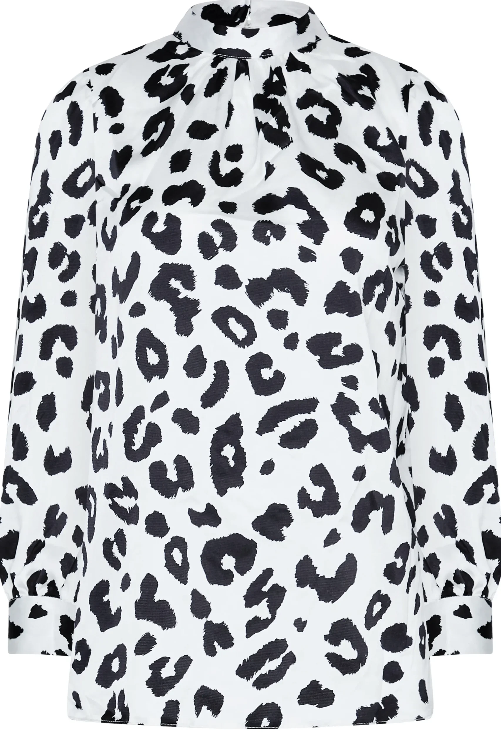 M&Co Womens White Leopard Print High Neck Satin Blouse>Women Long Sleeve Tops