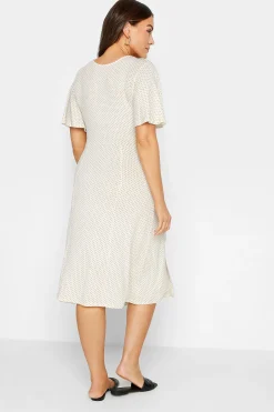 M&Co Womens White Polka Dot Print Angel Sleeve Split Hem Midi Dress><noscript><img width=