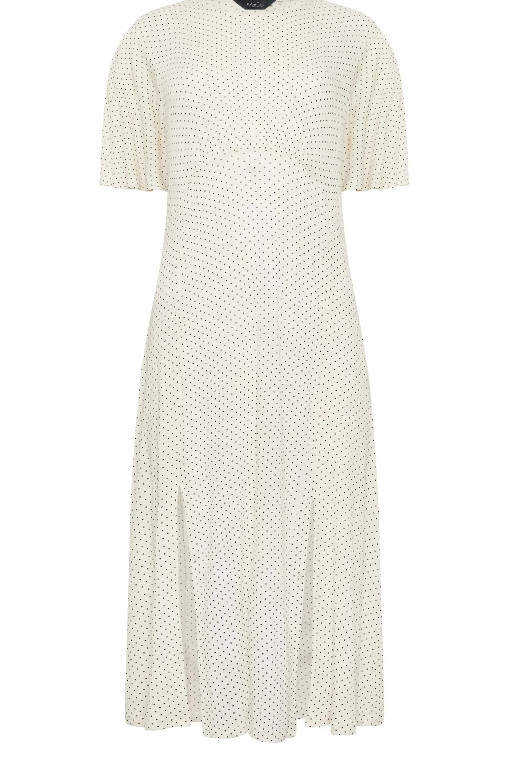 M&Co Womens White Polka Dot Print Angel Sleeve Split Hem Midi Dress>Women Midi Dresses