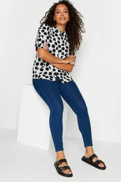 M&Co Womens White Polka Dot Puff Sleeve Shirt>Women Short Sleeve Tops