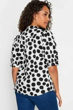 M&Co Womens White Polka Dot Puff Sleeve Shirt><noscript><img width=