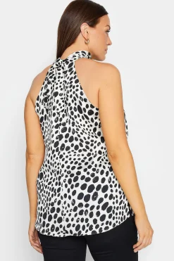 M&Co Womens White Spot Print Halter Neck Blouse><noscript><img width=