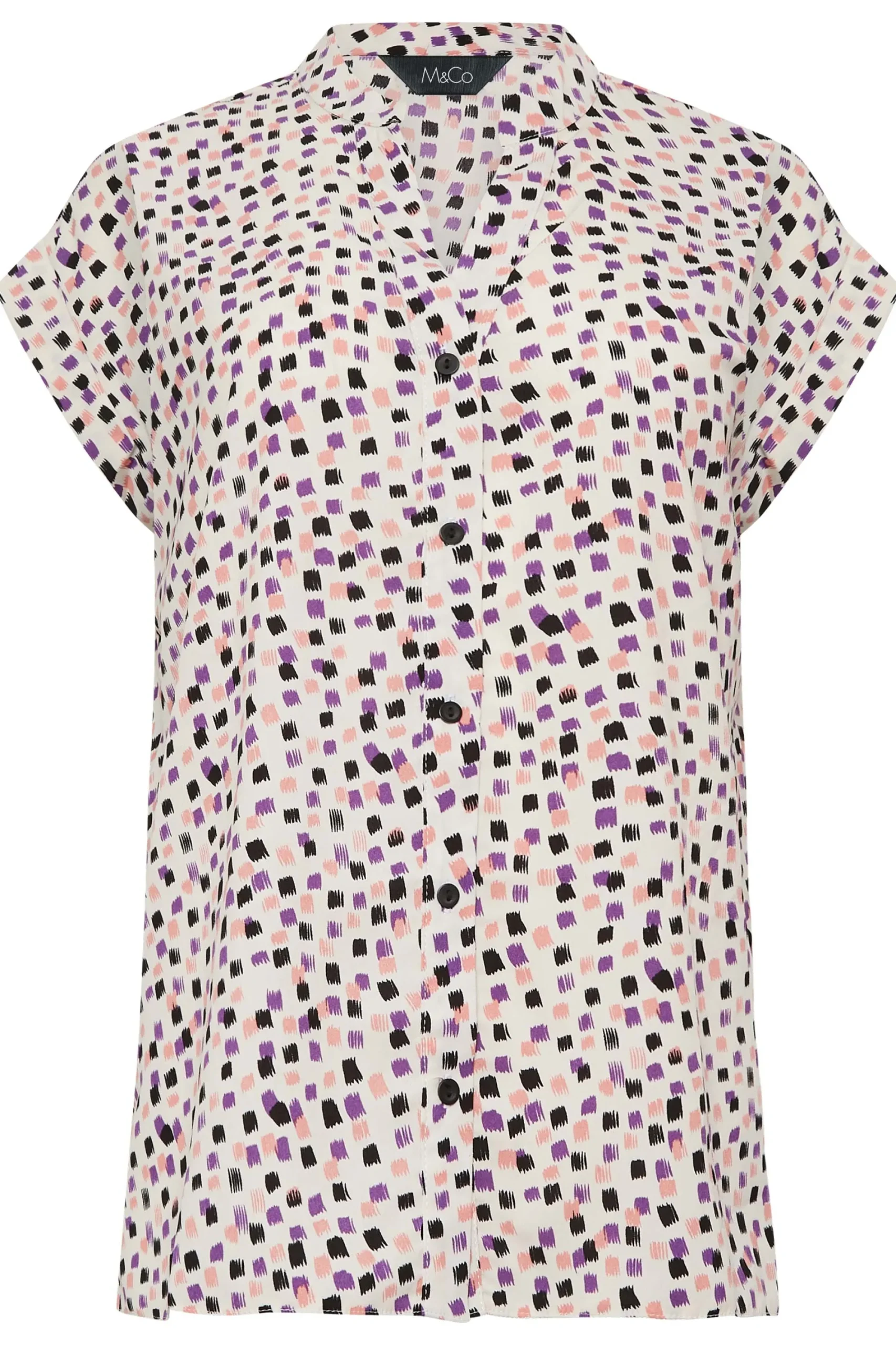 M&Co Womens White Spot Print V-Neck Blouse>Women Short Sleeve Tops