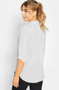M&Co Womens White Spot Print Tab Sleeve Shirt><noscript><img width=