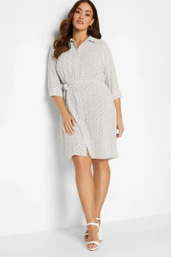 M&Co Womens White Spot Print Tie Waist Tunic Shirt Dress>Women Shirt Dresses