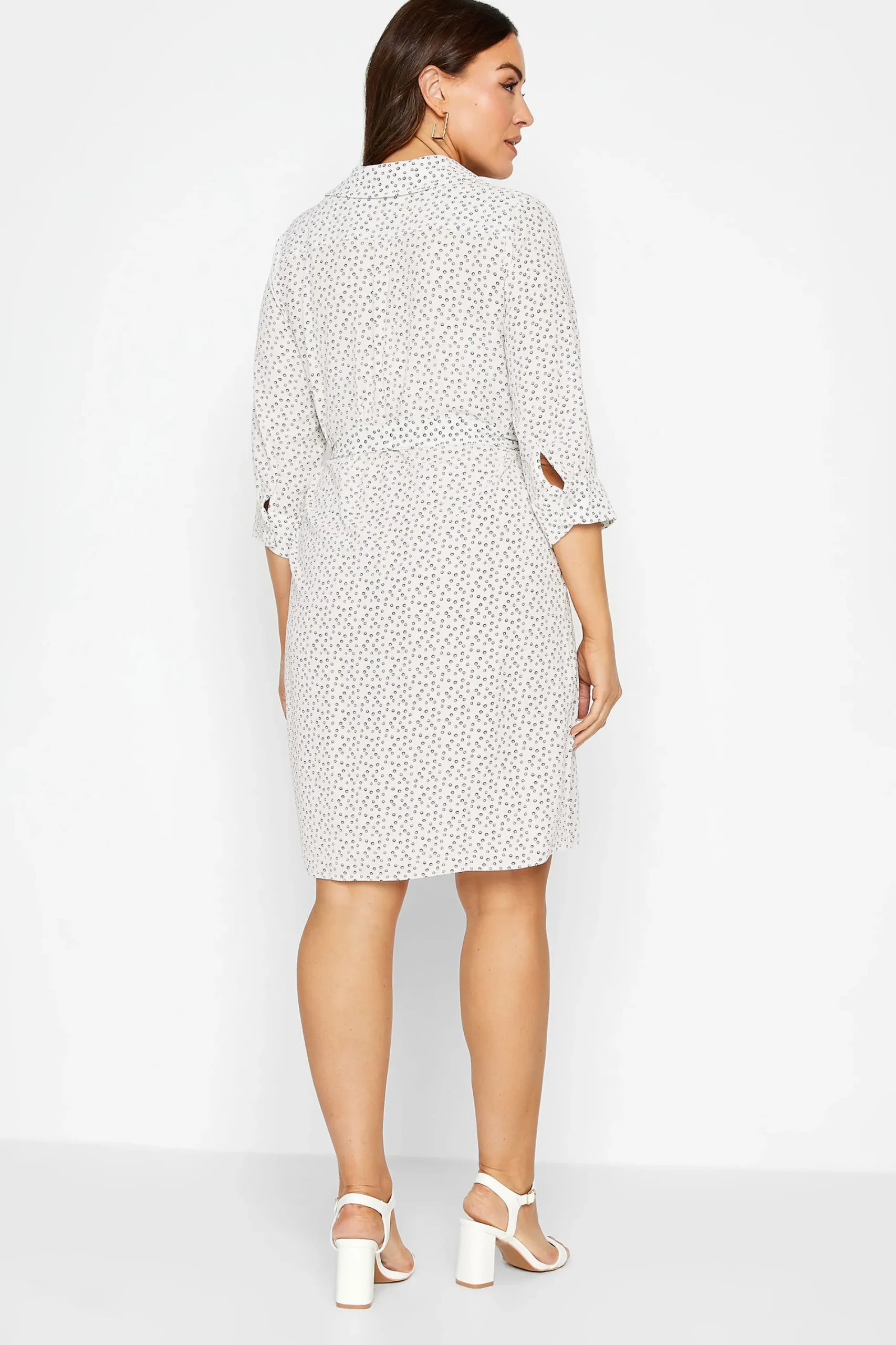 M&Co Womens White Spot Print Tie Waist Tunic Shirt Dress>Women Shirt Dresses