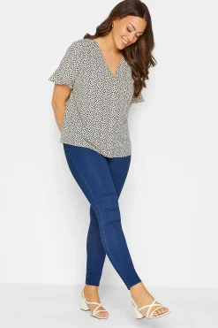 M&Co Womens White Spot Print Frill Sleeve Button Through Blouse>Women Short Sleeve Tops