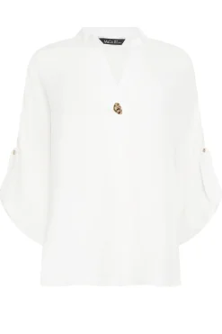 M&Co Womens White Statement Button Tab Sleeve Shirt><noscript><img width=