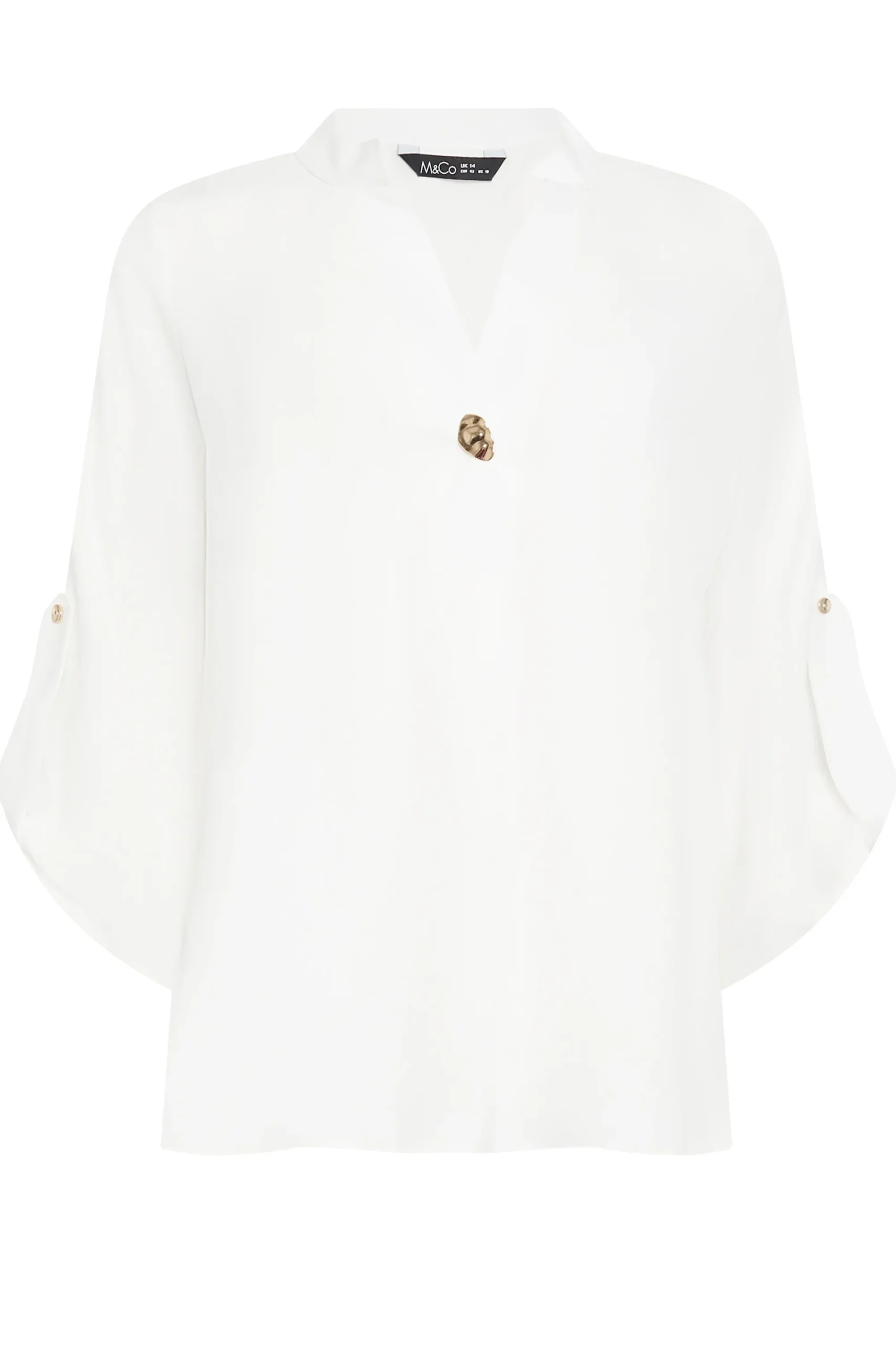 M&Co Womens White Statement Button Tab Sleeve Shirt>Women Shirts