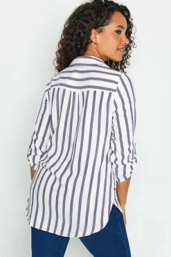 M&Co Womens White Stripe Tab Sleeve Shirt><noscript><img width=