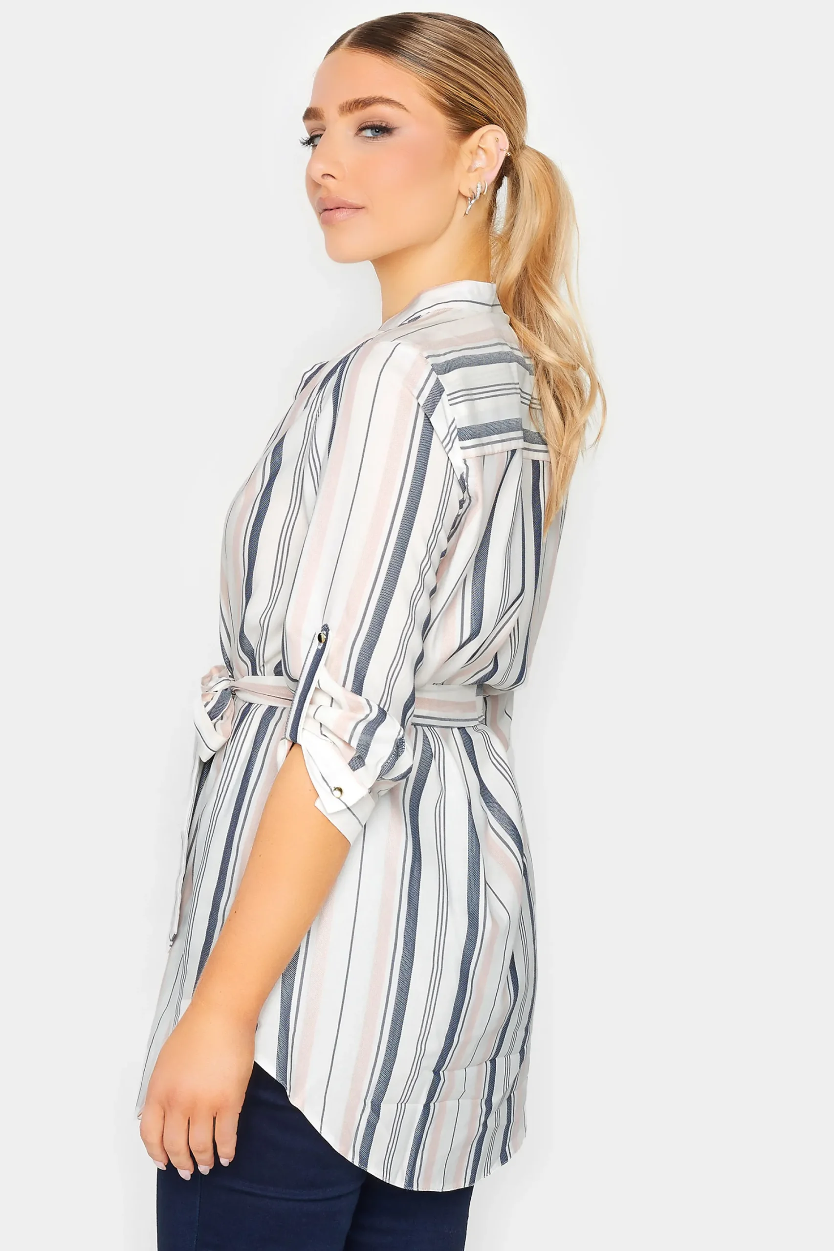 M&Co Womens White Stripe Tie Waist Blouse>Women Shirts