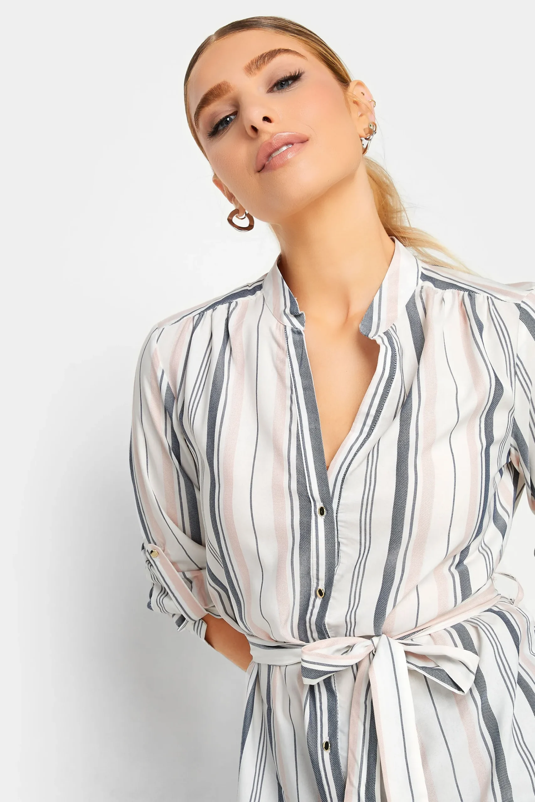 M&Co Womens White Stripe Tie Waist Blouse>Women Shirts